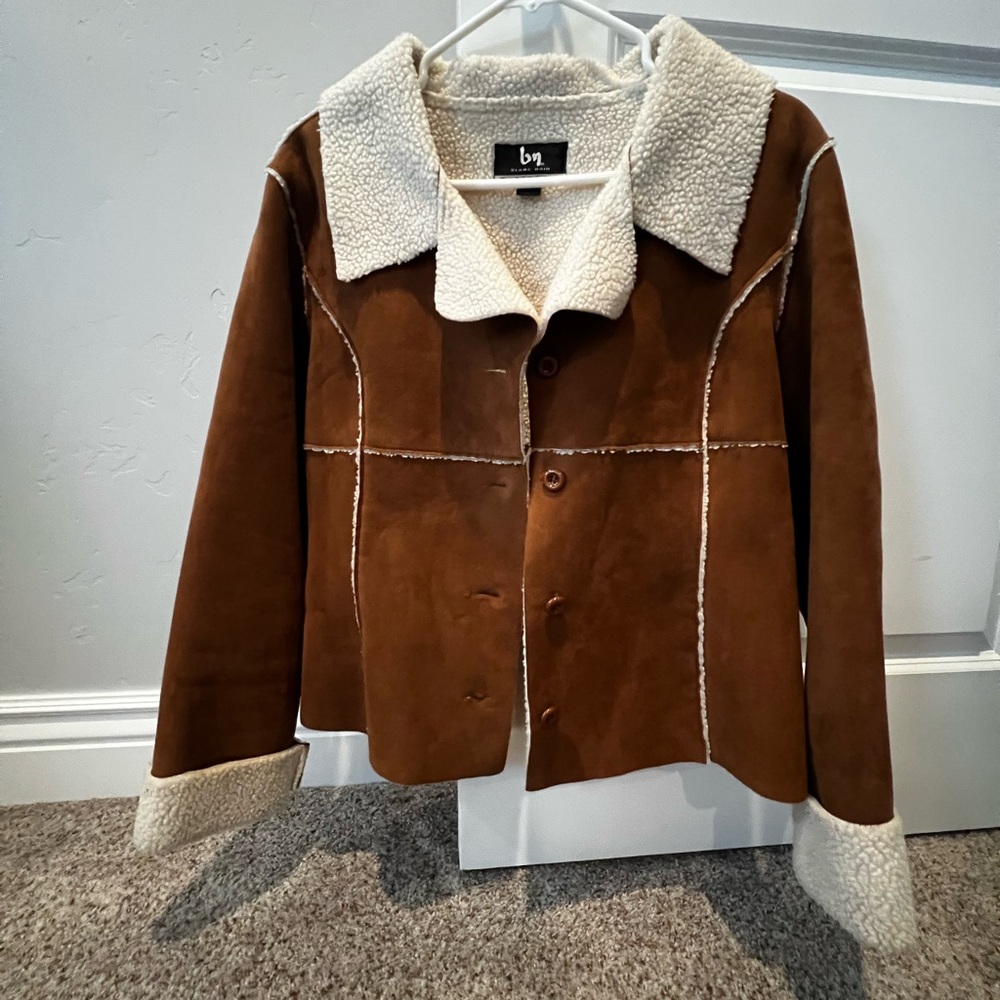 Blanc Noir Brown Teddy Jacket with Cream Accents
